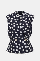 Dot Print Wrap Peplum Top - Midnight Blue/vanilla