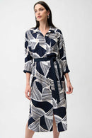 Geometric Print Sash Dress - Vanilla Multi