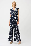 Dot Print Wide Leg Pant - Midnight Blue/vanilla