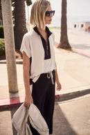 Colour Block Straight Top - Moonstone/black