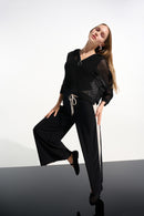 Colour Block Wide Trouser - Black/moonstone