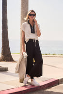 Colour Block Wide Trouser - Black/moonstone