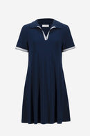 Trapeze Polo Collar Dress - Indigo