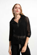Zipped Neckline Jumper - Black