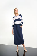 Stripe Round Neck Jumper - Vanilla/indigo