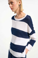 Stripe Round Neck Jumper - Vanilla/indigo