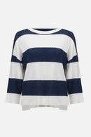 Stripe Round Neck Jumper - Vanilla/indigo