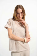 Silky Knit and Mesh Top - Moonstone