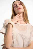 Silky Knit and Mesh Top - Moonstone