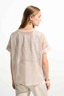 Silky Knit and Mesh Top - Moonstone