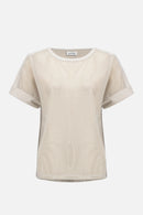 Silky Knit and Mesh Top - Moonstone