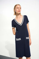Rib Trim A-Line Dress - Indigo/vanilla