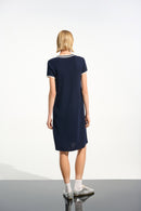 Rib Trim A-Line Dress - Indigo/vanilla