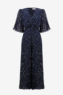 Dot Print Wide leg Jumpsuit - Midnight Blue/vanilla