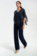 Signature Dot Print Poncho - Midnight Blue/vanilla