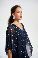 Signature Dot Print Poncho - Midnight Blue/vanilla