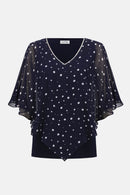 Signature Dot Print Poncho - Midnight Blue/vanilla
