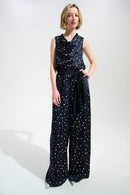 Dot Print Wide Leg Trouser - Midnight Blue/vanilla