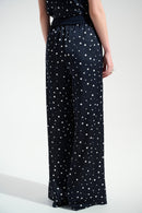 Dot Print Wide Leg Trouser - Midnight Blue/vanilla