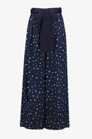 Dot Print Wide Leg Trouser - Midnight Blue/vanilla
