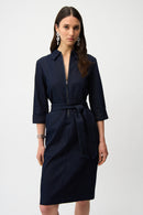 Half Zip Denim Dress - Dark Denim Blue