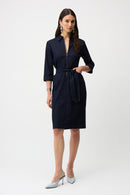 Half Zip Denim Dress - Dark Denim Blue
