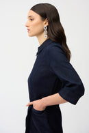 Half Zip Denim Dress - Dark Denim Blue