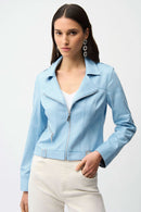 Foiled Faux Suede Jacket - Sky Blue