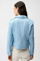 Foiled Faux Suede Jacket - Sky Blue