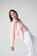 Foiled Faux Suede Jacket - Petal Pink