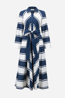 Stripe Print Shirt Dress - Navy/white