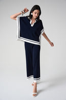 Stripe Culotte Trouser - Midnight Blue/vanilla