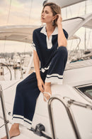 Stripe Culotte Trouser - Midnight Blue/vanilla