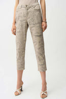 Metallic Abstract Crop Jeans - Taupe/gold