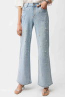 Pearl and Rhinestones Jean - Light Blue Denim
