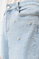 Pearl and Rhinestones Jean - Light Blue Denim