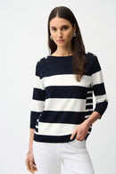 Stripe Boat Neck Jumper - Midnight Blue/vanilla