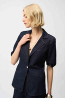 Denim Fitted Blazer - Dark Denim Blue