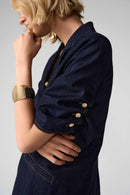 Denim Fitted Blazer - Dark Denim Blue