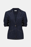 Denim Fitted Blazer - Dark Denim Blue