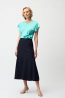 Denim Flare Skirt - Dark Denim Blue