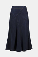 Denim Flare Skirt - Dark Denim Blue
