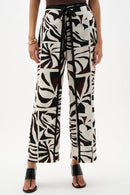 Tropical Print Wide Leg Trouser - Beige/multi