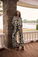 Tropical Print Wide Leg Trouser - Beige/multi