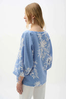 Floral Print Trapeze Top - Vanilla/blue