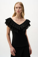 Georgette Pleated Top - Black