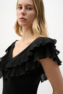 Georgette Pleated Top - Black