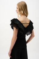 Georgette Pleated Top - Black