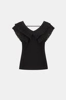 Georgette Pleated Top - Black