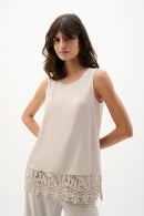 Lace Hem Sleeveless Top - Moonstone